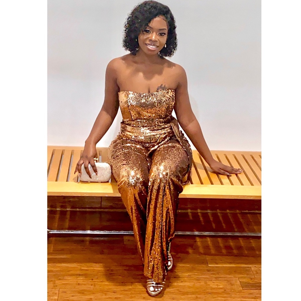 Andy Strapless Belted Sequin Jumpsuit